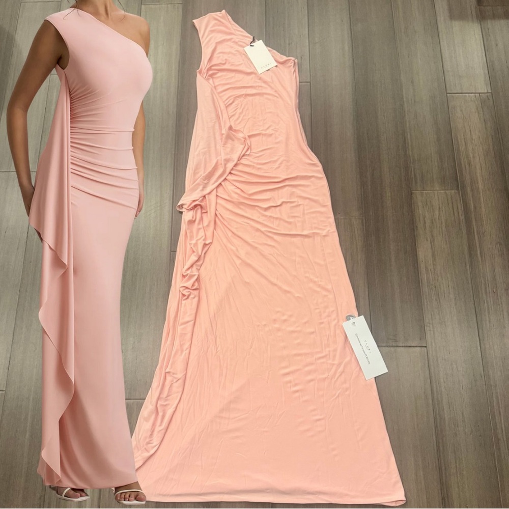 Club London Adelina One-Shoulder Maxi Dress with Draped Detail | Pink Size 4 NWT